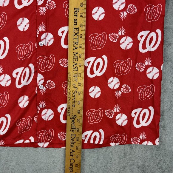 MLB Washington Nationals Shirt Mens Red Hawaiian Baseball Lightweight Button Up - Picture 7 of 8